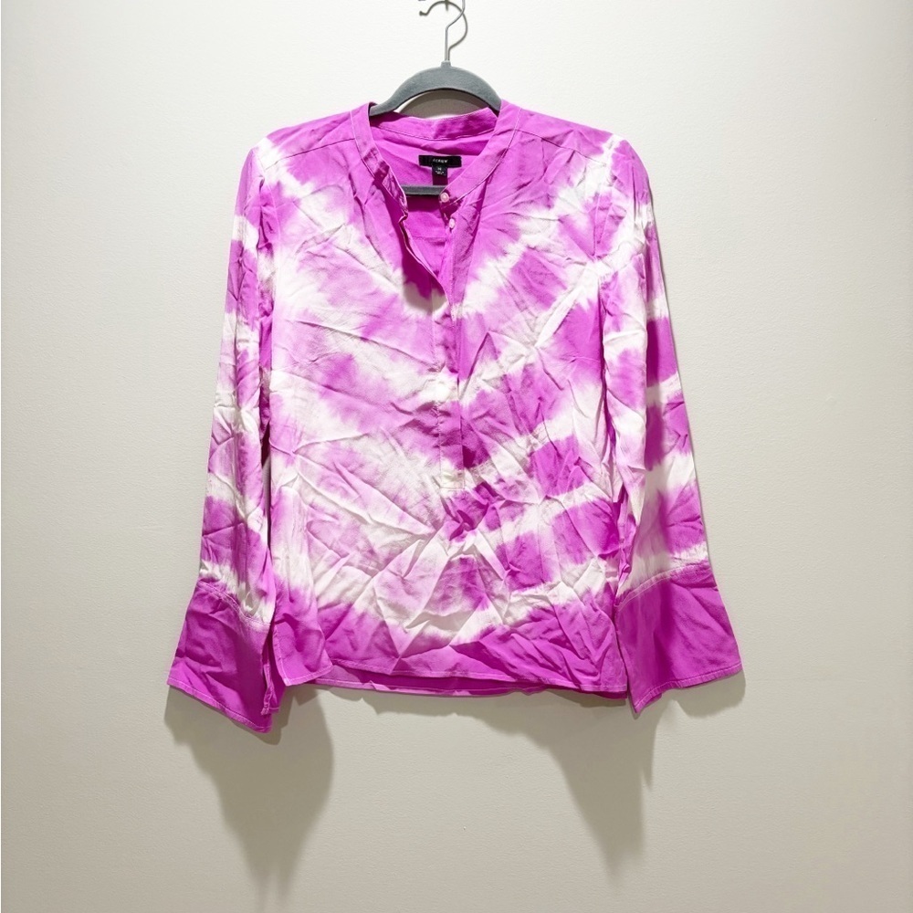 J CREW • Women’s Silk Tie Dye Long Sleeve Half Button Up Blouse Size Medium